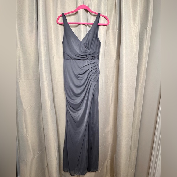Azazie Leandra Steel Gray chiffon Gown - Picture 3 of 10